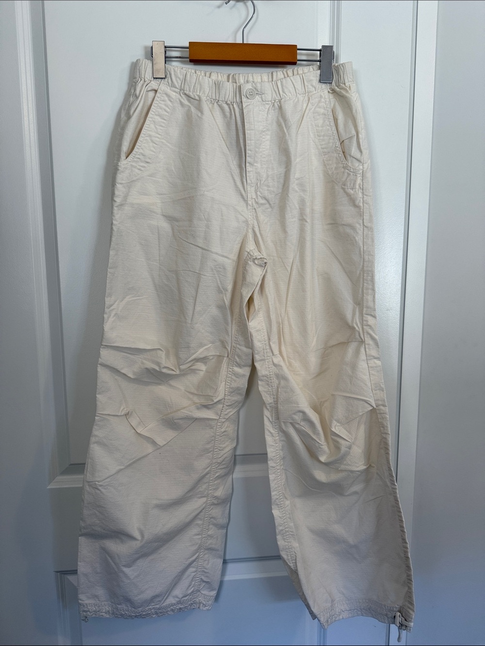 bp Cream Wide-Leg Casual Cargo Trousers